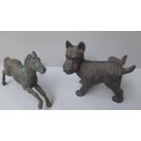 Cast Dog Door Stop & Bronze Horse