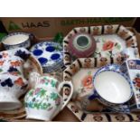 Box Assorted China, Blue & White Plates, Jugs, Vases Etc