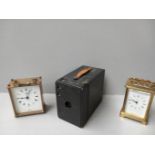 Box Camera, 2 Carriage Clocks, 2 Figures Etc