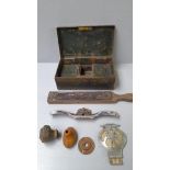 Metal Box, AA Badge, Spoke Shave, Sharpener Etc