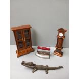 Miniature Cabinet & Grandfather Clock, Iron, Crocodile Nutcracker