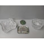 2 Cut Glass Ashtrays, Paperweights Etc