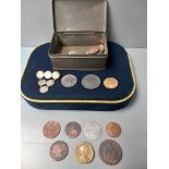 Tin Box Including Old Coins