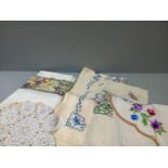 Box Including Embroidered Table Covers, Tablecloths Etc