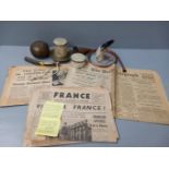 Brass Horn, Horn Beaker, Brassware, Old French Newspaper Etc