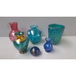 Box Coloured Glass Vases, Jug, Glasses, Paperweight Etc
