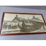 Black & White Print - Train & Station In Mahogany Frame