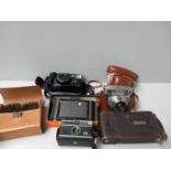 Box Assorted Cameras Including Balda German Camera In Case & Kodak Camera In Case Etc