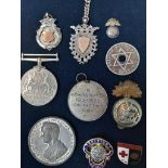 Defence War Medal 1939-1945 & 2 Others, Hat Badges, Brooches Etc