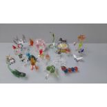 Box Including 2 Glass Paperweights & Miniature Animals Etc