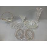 Box Cut Glass Ashtray, Candlesticks, Dressing Table Pieces Etc