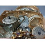 Box Assorted Plated Dishes, Teapot, Coasters Etc