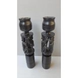 Pair Carved Hardwood Candleholders, Old Kemps Biscuit Tin, Camera Lens Etc