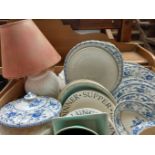 Box Including Blue & White Johnson Bros Dinnerware Etc