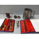 Large Pewter Tankard & Assorted Cutlery