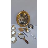 Lacquered Glove Box, Oval Mirror, Vanity Items In Case, Dressing Table Pieces Etc