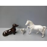 2 Beswick Hounds, 2 Horse Figures & Dog (A/F)