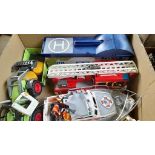 Box Toy Tractor & Trailer, Boat, Fire Engine Etc