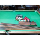 'E J Riley Limited, Accrington' Half Size Snooker Table With Scoreboard, Balls & Cues H83cm x L223cm