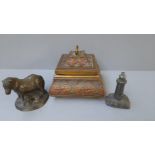 Wooden Casket Jewellery Box, Bronze Pony & Foal (A/F), Onyx Lighthouse