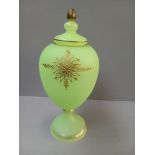 Green Opaline Style Glass Lidded Mantel Vase (A/F)