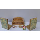 Oak Letter Rack, Brass Jewellery Box, Gilt Picture Frames Etc