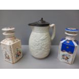 Raised Pattern Lidded Jug, 2 Oriental Lidded Vases (A/F)
