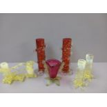 Box Coloured Glass Vases, Glass Slipper/Shoe Etc