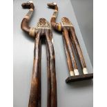 2 Wooden Carved Camels