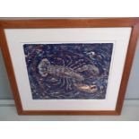 Lino Print - Lobster Limited Edition 2/120 By Louise Williams (Stebbing)