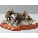 WWF Baby Elephants RW60 On Wooden Base (A/F)