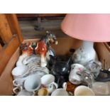 Box Assorted Part Tea Sets, Lamp, Horse Figure Etc