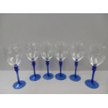 6 Blue Stemmed Wine Glasses & 4 Royal Albert Brandy Glasses