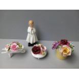 Royal Doulton Figurine 'Bedtime' HN 1978 & 3 Posy Vases (A/F)