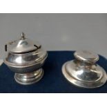 Silver Mustard Pot (Birmingham 1937), Inkwell (Birmingham 1917), Compact & Bell