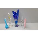 Box Coloured Glass Vases, Bowls, Glasses, Green Glass Rolling Pin Etc