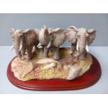 Regency Fine Arts 'Elephants' On Wooden Base