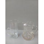 2 Glass Water Jugs & 5 Blue Glasses