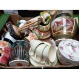 Box Assorted China, Teapots, Vases Etc