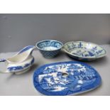 Box Blue & White Fruit Bowls, Jugs, Plates, Trivet Etc
