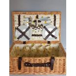 Picnic Basket & Contents & 1 Other Empty Hamper Basket