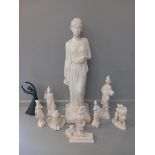 9 Alabaster & Other Figurines & 1 Royal Doulton Figure 'Awakening'