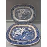 3 Victorian Blue & White Meat Plates