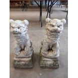 Pair Stoneware Foo Dogs On Stands H60cm