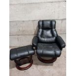 Black Leather Lounge Chair & Footstool
