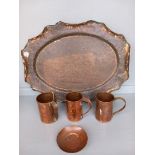 Copper Tray, Measures, Brass Jugs, Bell Etc