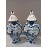 2 Delft Blue & White Lidded Vases & Assorted Blue & White China