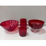 Coloured Glass Bowls, Vase Etc