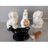 Carlton Ware Dishes, Candlesticks, China Dogs, Cow Creamer Etc