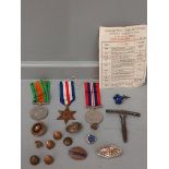 Box Including Medals, Military Buttons, Brooches Etc